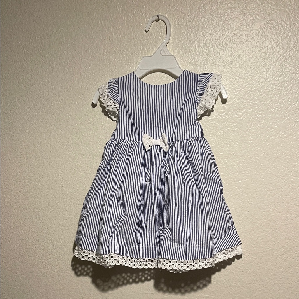 Blue And White Striped Kids Dress